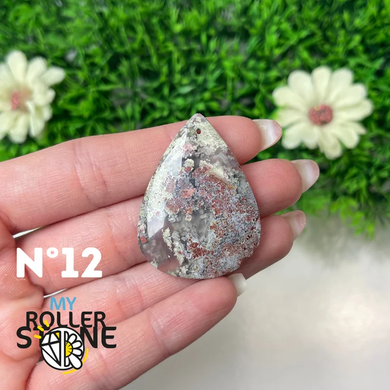 Colgante perforado de ágata musgosa de Indonesia 5A