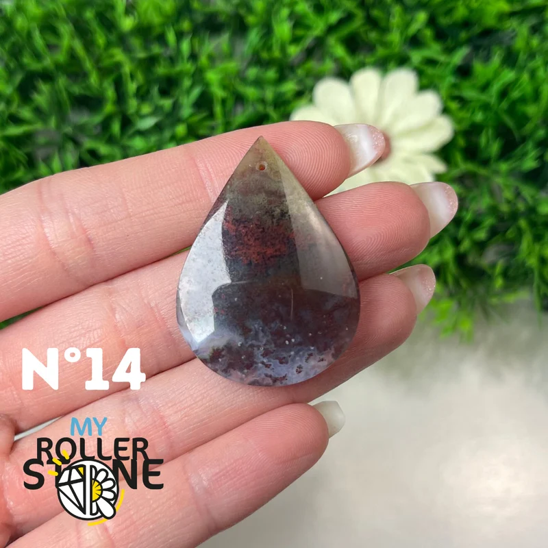 Colgante perforado de ágata musgosa de Indonesia 5A