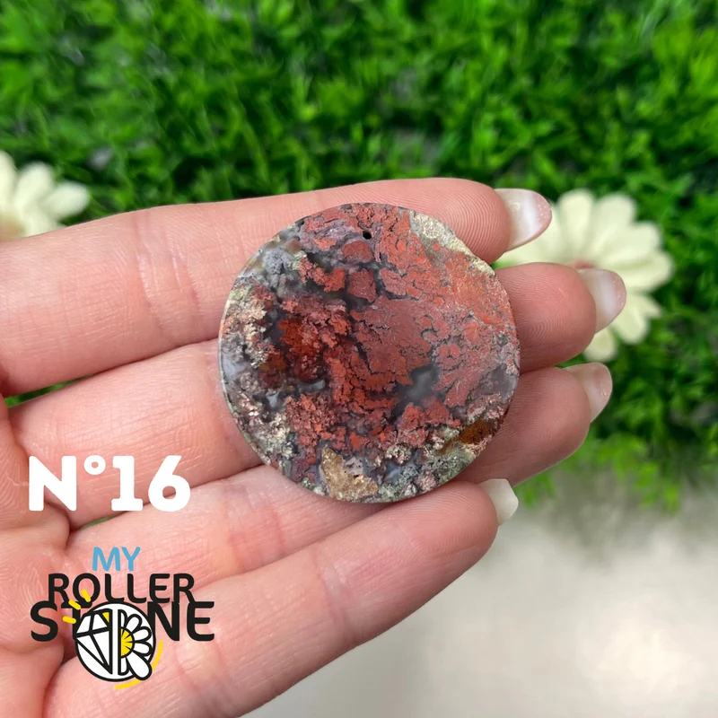 Colgante perforado de ágata musgosa de Indonesia 5A