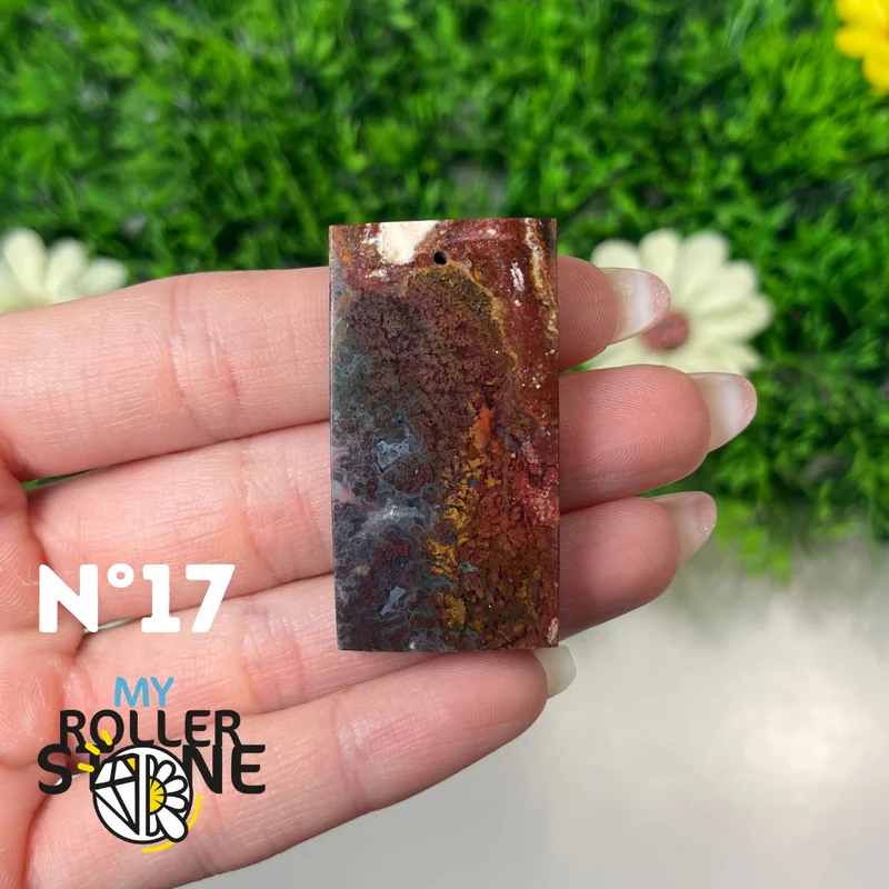 Colgante perforado de ágata musgosa de Indonesia 5A