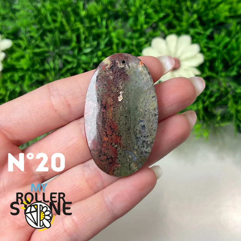 Colgante perforado de ágata musgosa de Indonesia 5A
