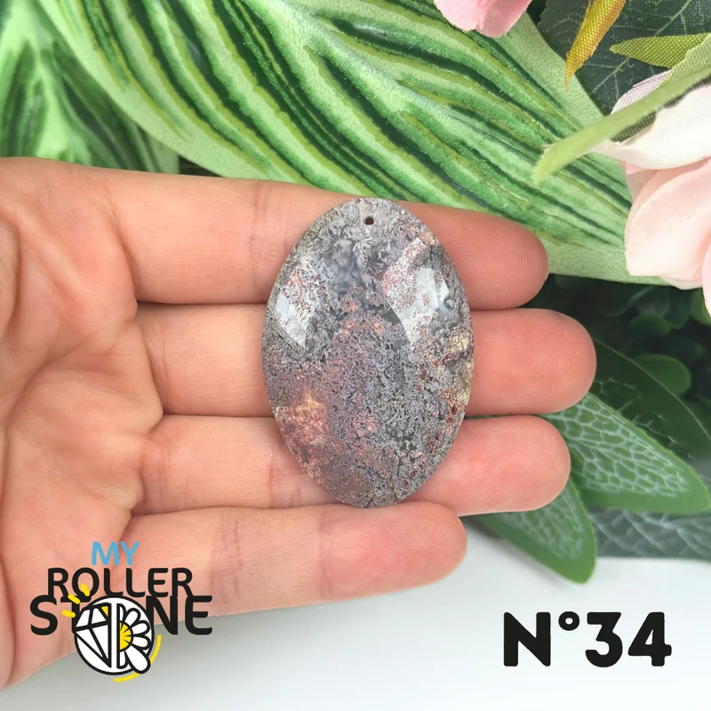 Colgante perforado de ágata musgosa de Indonesia 5A