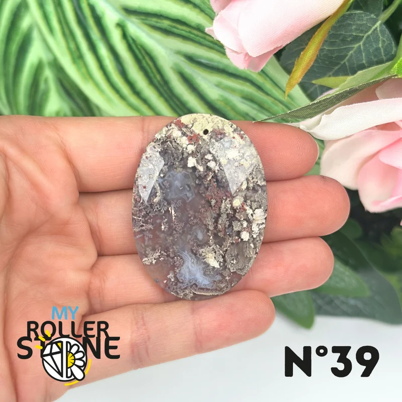 Colgante perforado de ágata musgosa de Indonesia 5A