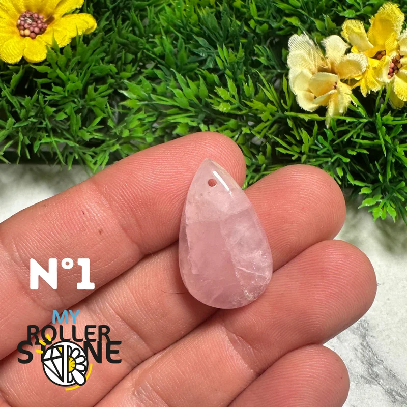 Colgante perforado de cuarzo rosa 5A