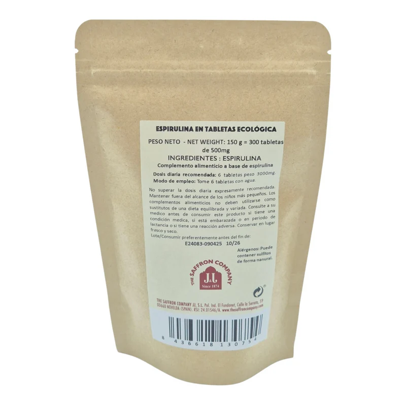 Espirulina Ecológica en Tabletas 300 tabletas – Superalimento diario de proteína vegetal y energía natural