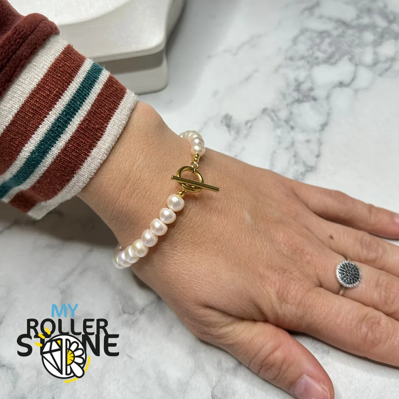 Pulsera de perlas cultivadas en plata 925 con cierre en T