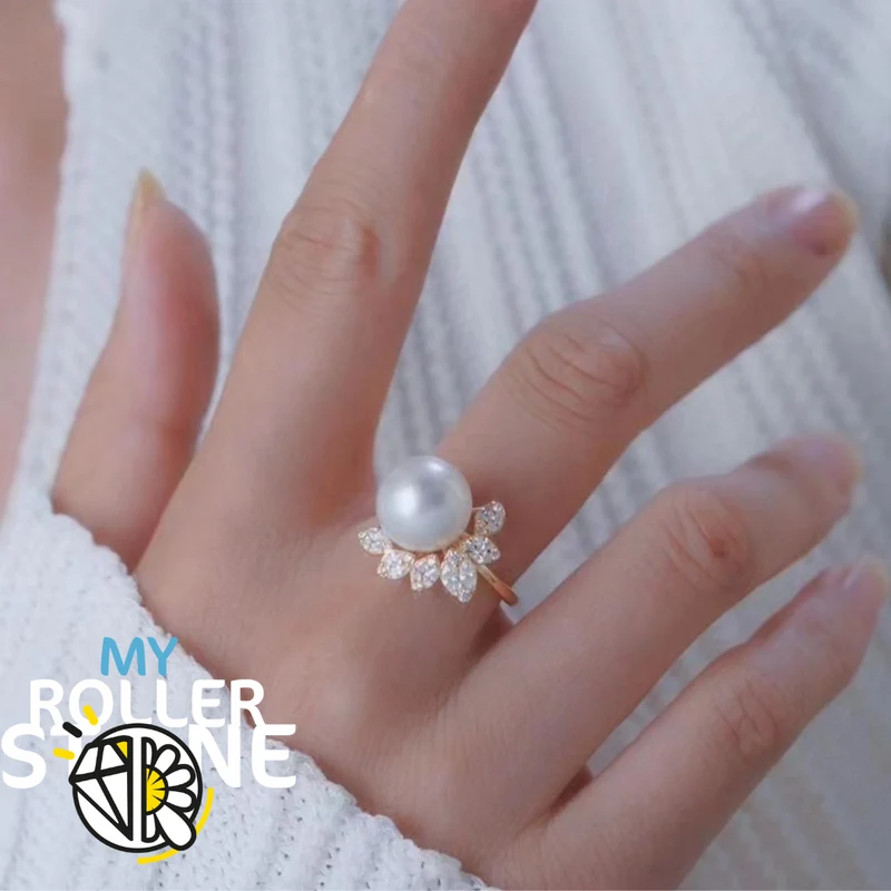 Anillo de plata 925 con perla cultivada floral
