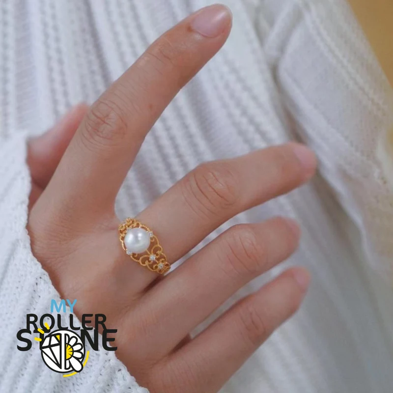 Anillo de plata 925 con perlas cultivadas y encaje