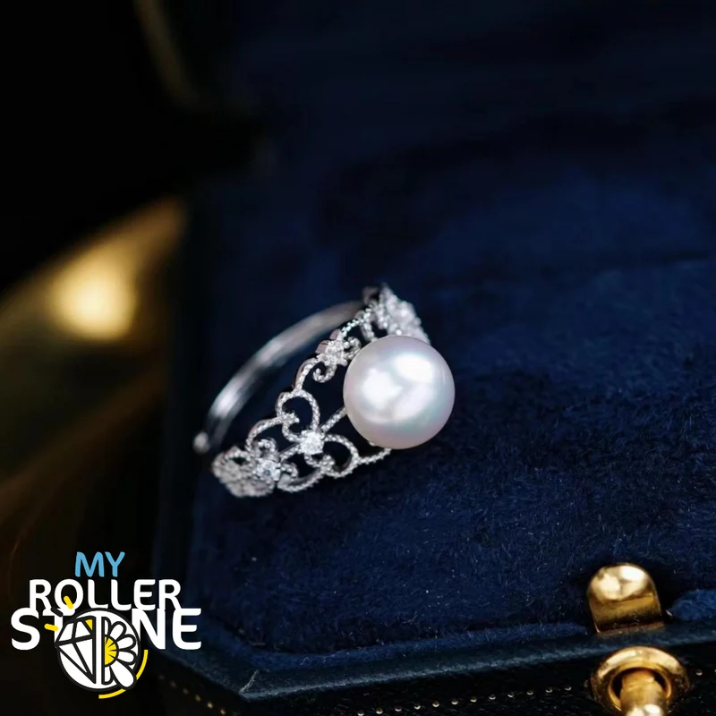 Anillo de plata 925 con perlas cultivadas y encaje