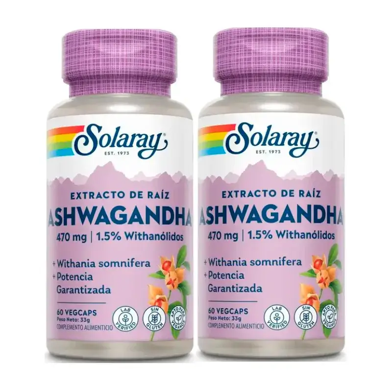 Solaray Ashwagandha 470 Mg Veggie Pack 2 x 60 Capsules