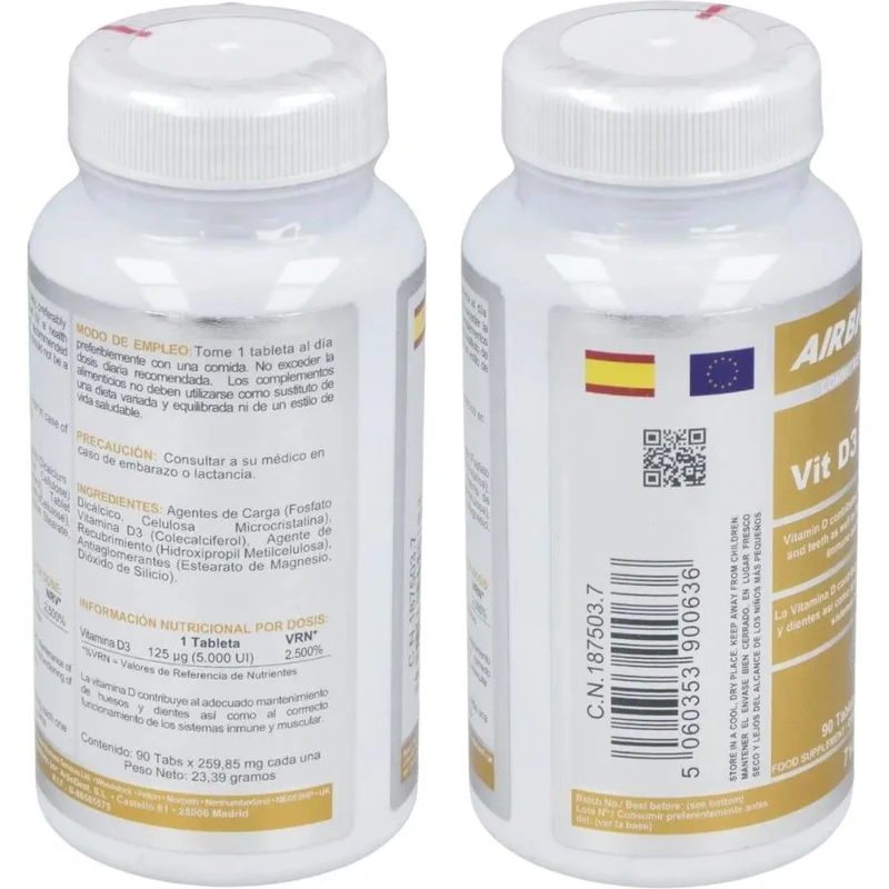 Vitamina D3 5000 UI 90 Tabletas | Airbiotic AB