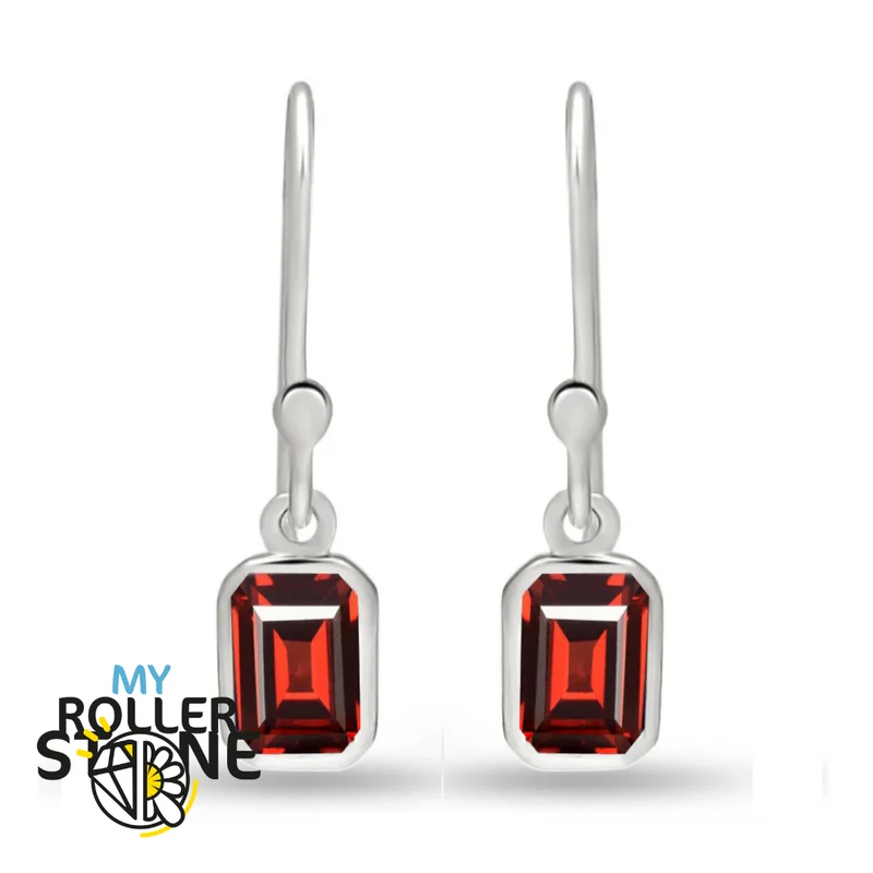 Pendientes Granate Octogonales 6X4 MM
