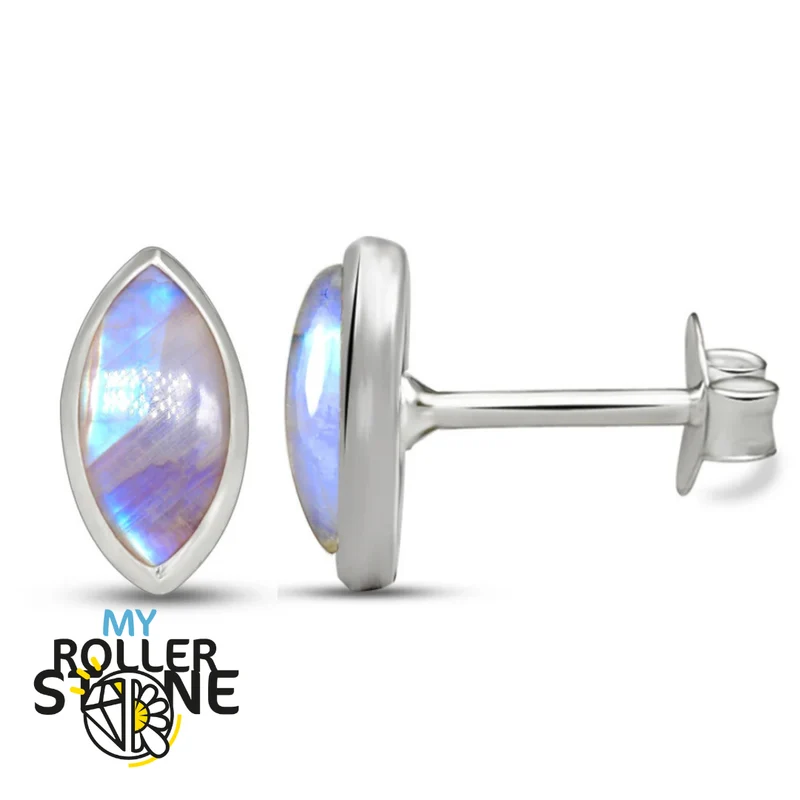 Pendientes Piedra Luna Arco Iris Marquesa 8X4 MM
