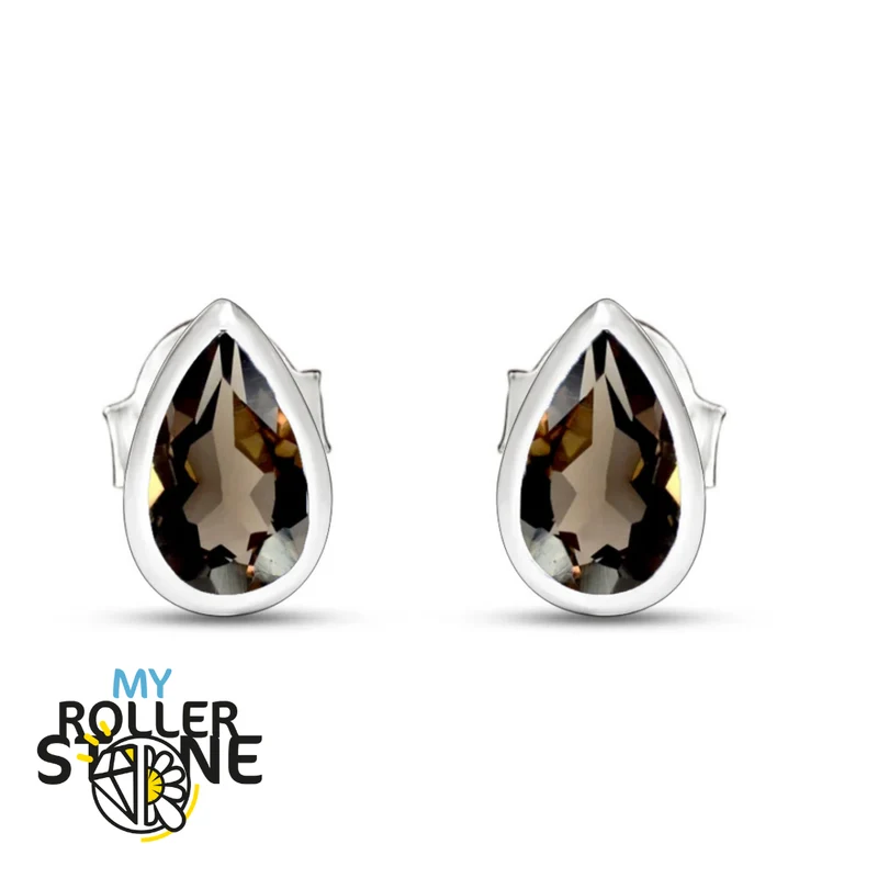 Pendientes Cuarzo Ahumado Pera 5X3 MM