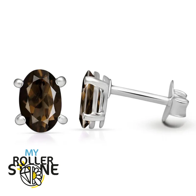 Pendientes Cuarzo Ahumado Ovalados 6X4 MM