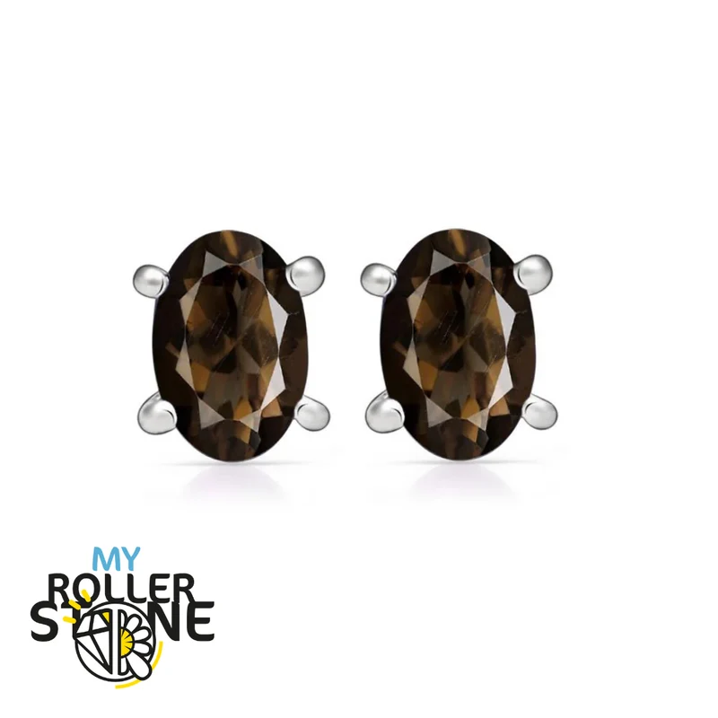 Pendientes Cuarzo Ahumado Ovalados 6X4 MM