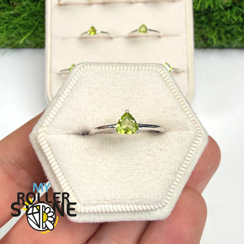 Anillo Solitario Peridoto Facetado Trillon (4 tallas)