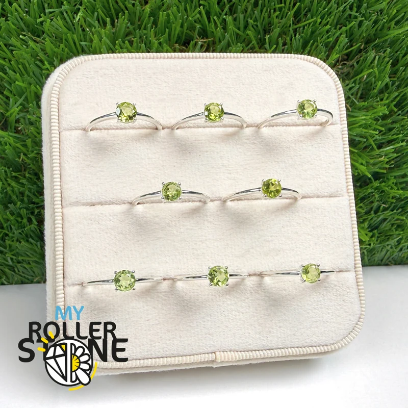 Anillo Solitario Redondo Facetado Peridoto (4 tamaños)