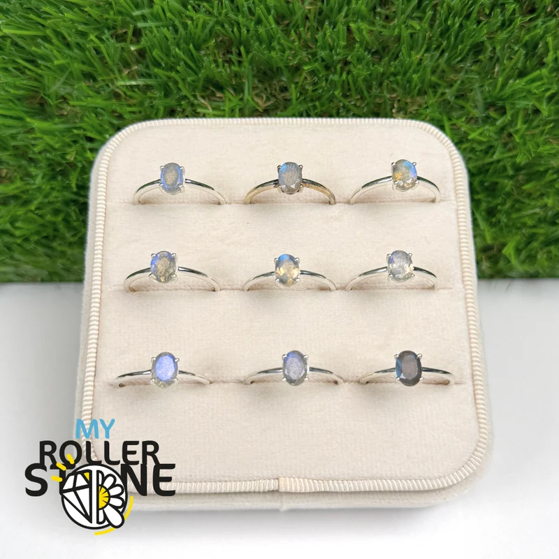 Anillo Solitario Labradorita Ovalada (4 tallas)