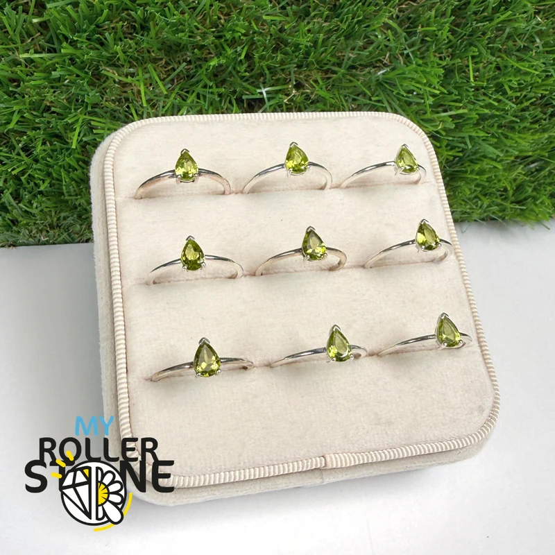 Anillo Solitario Peridoto Facetado Pera (4 tallas)
