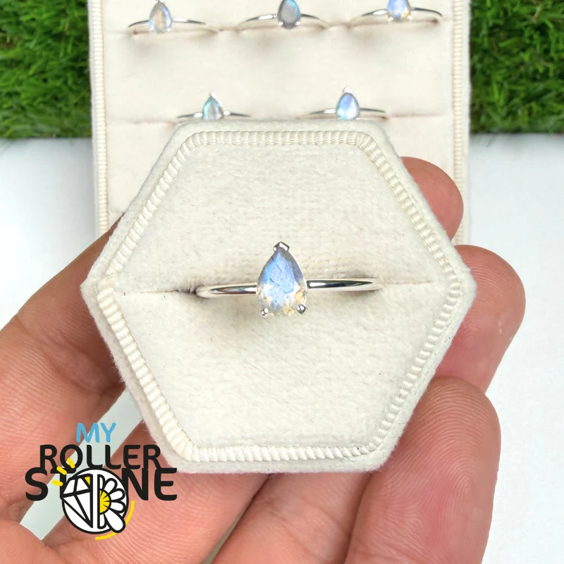 Anillo Solitario Labradorita Pera (4 tallas)