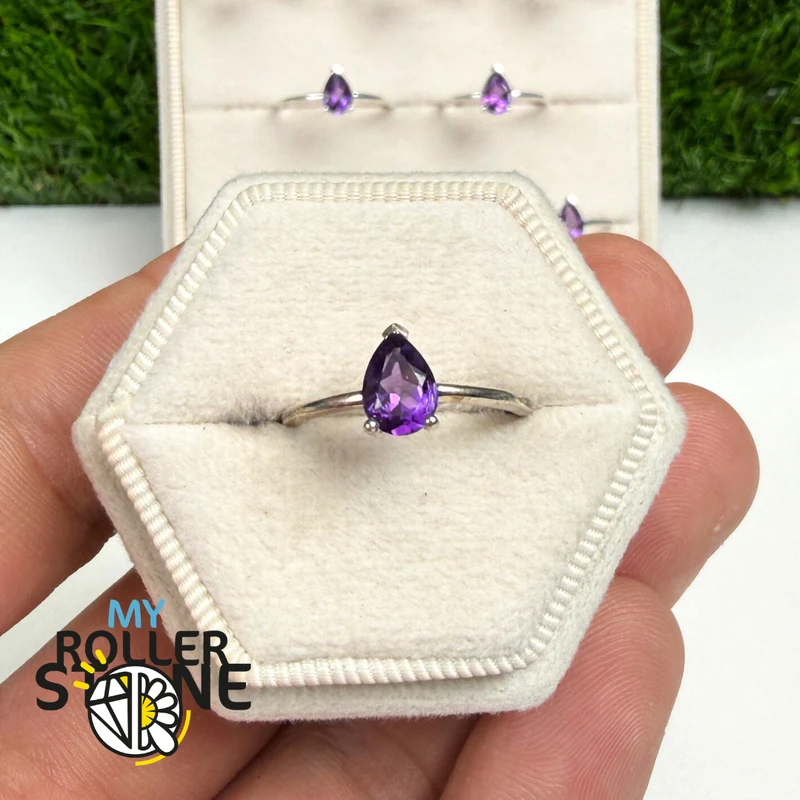 Anillo Solitario Pera Amatista (4 tamaños)