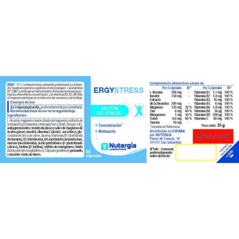 Ergystress 60 cápsulas | Nutergia