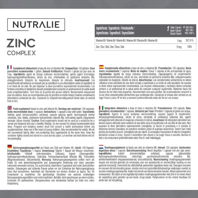 Zinc + B6 120 cápsulas | Nutralie