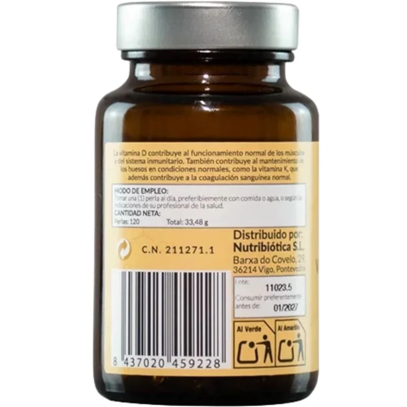 Vitamina D3+K2 120 perlas | Kiroot