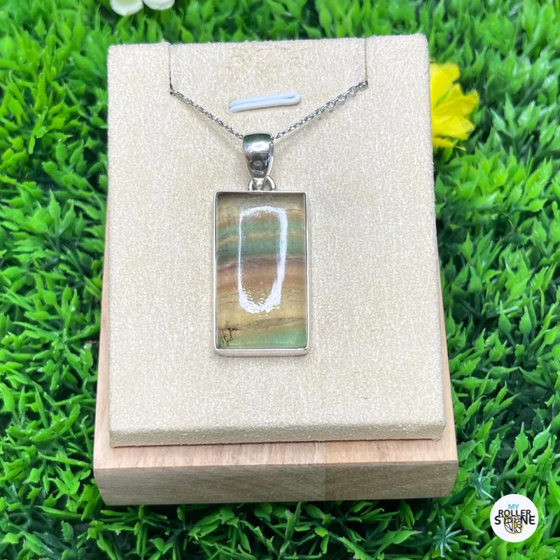 Colgante de fluorita arco iris de plata #4
