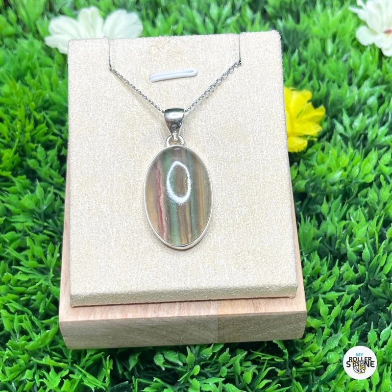 Colgante de fluorita arco iris de plata #8