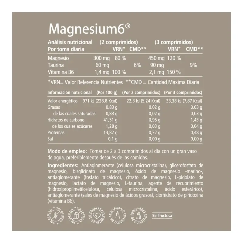Magnesium6 120 comprimidos - Con 6 sales de magnesio, vitamina B6 y taurina