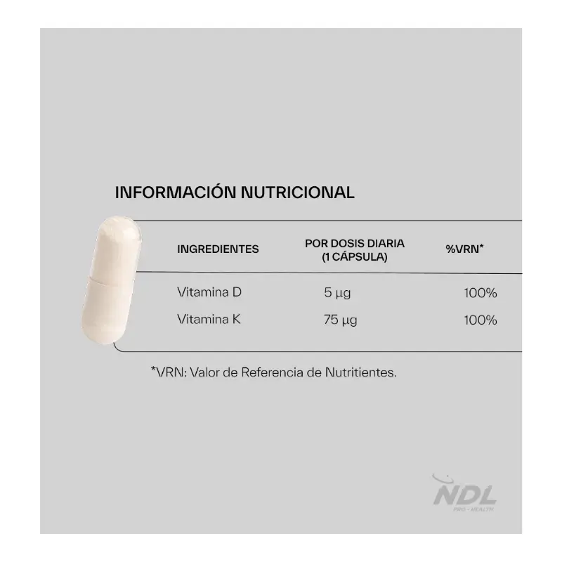 Ndl Pro-Health Vitamina D3 Y K2, 90 cápsulas