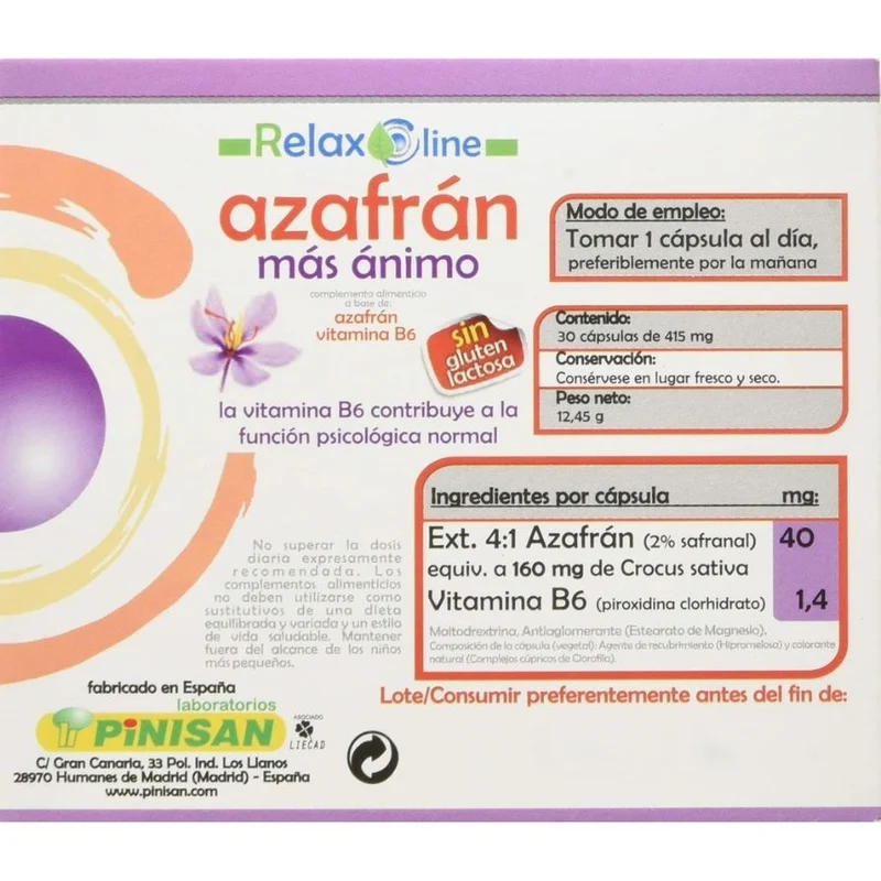 Relaxline Azafrán Más Ánimo 30 cápsulas | Pinisan