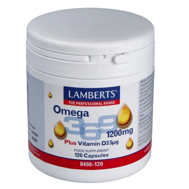 Omega 3,6,9 1200mg más Vitamina D3 5µg 120 Capsulas | Lamberts