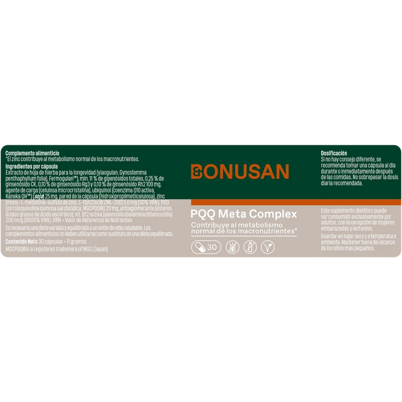 PQQ Meta Complex 30 Cápsulas | Bonusan