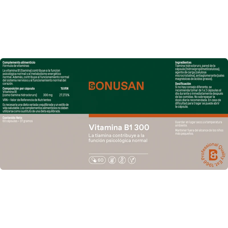 Vitamina B1 Tiamina 60 cápsulas | Bonusan