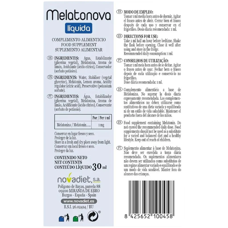 Melatonova Líquida 30 ml | Novadiet