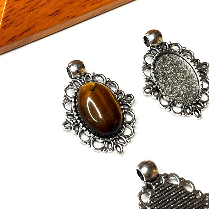 Porta Colgante Cabujón Oval Plata Vieja