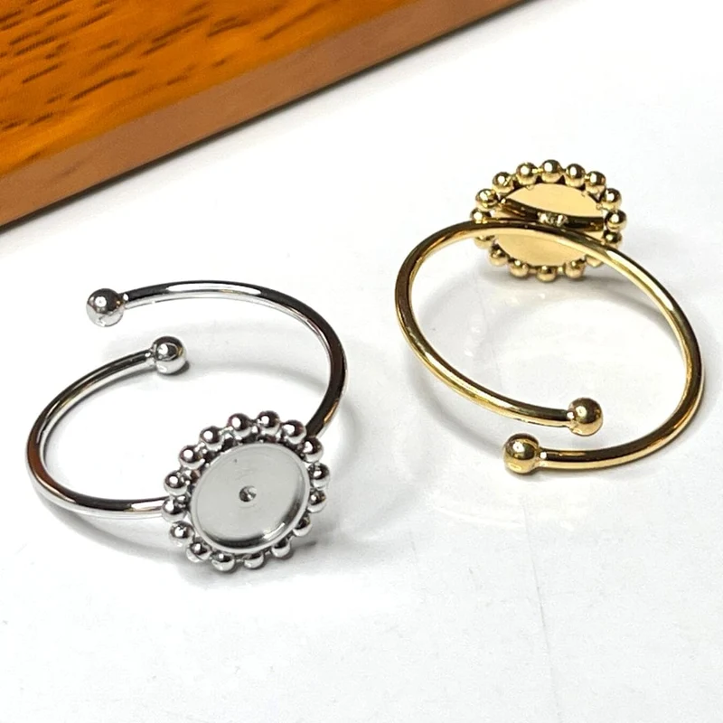 Porta anillos cabujón de acero inoxidable dorado/plateado