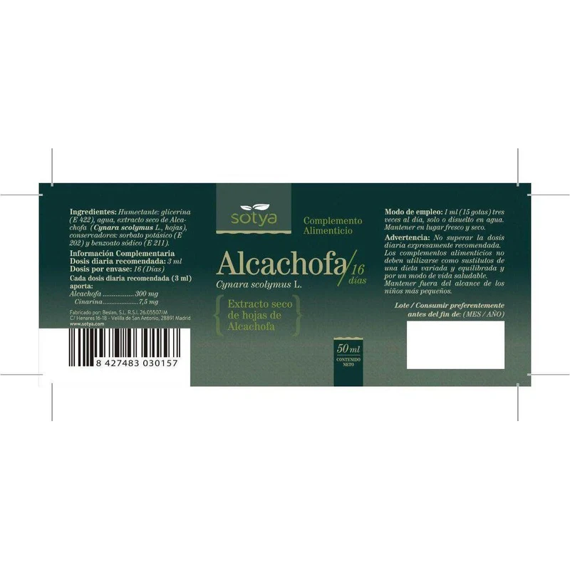 Extracto de Alcachofa 50 ml | Sotya