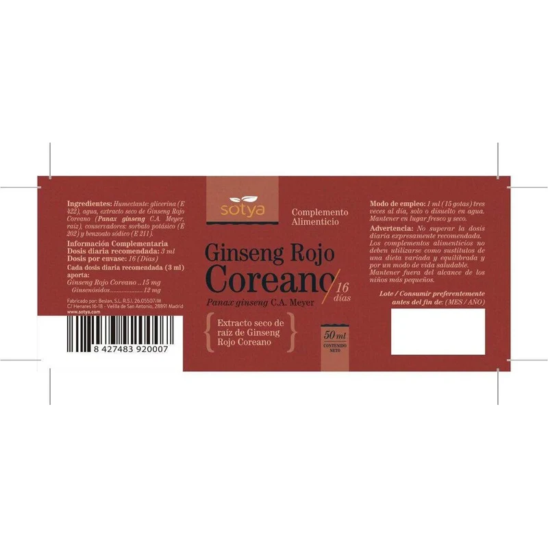 Extracto de Ginseng 50 ml | Sotya