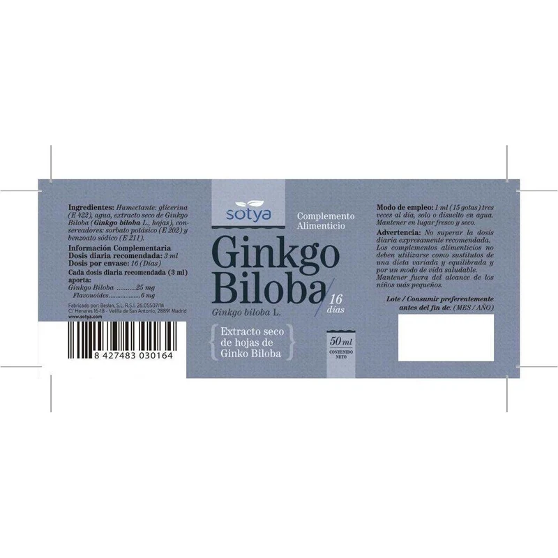 Extracto de Gingko Biloba 50 ml | Sotya
