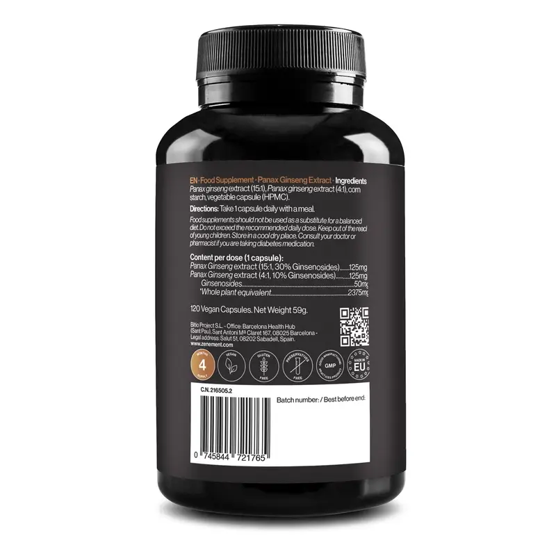 Zenement Korean Red Panax Ginseng Extract 120 vegan capsules