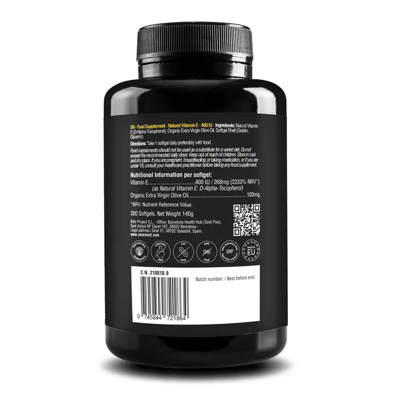 Zenement Vitamin E Natural 400 IU, 200 softgels