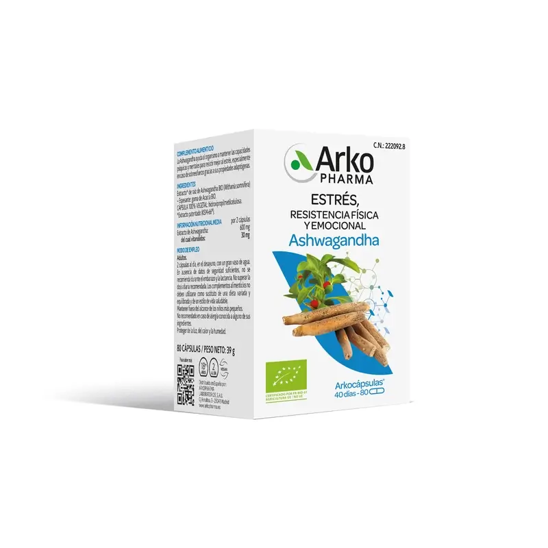 Arkopharma Arkocápsulas Ashwagandha Bio, 80 cápsulas