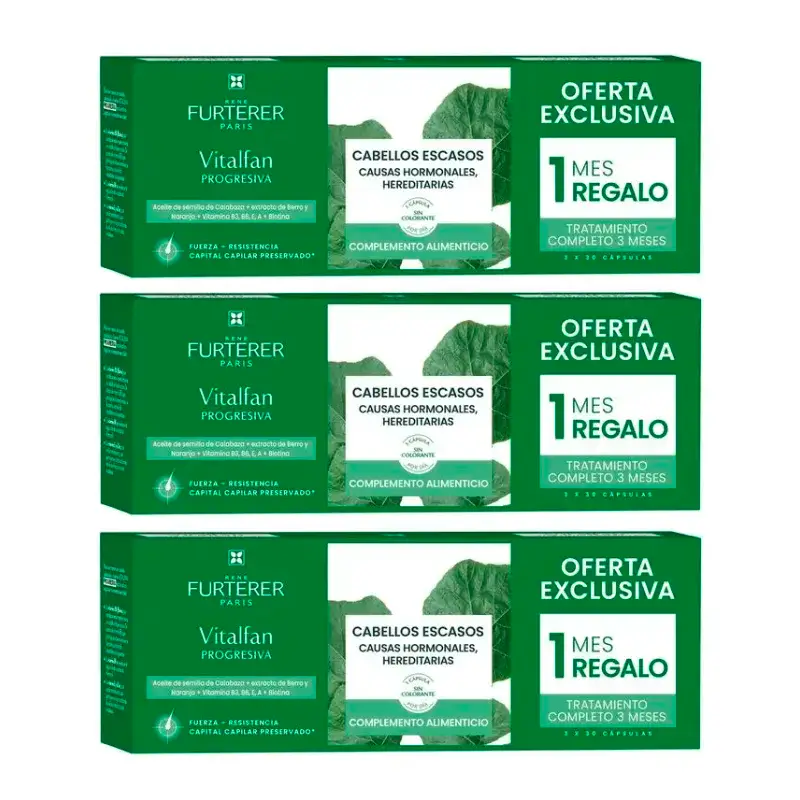Rene Furterer Vitalfan Anticaída Caída Progresiva , Pack 3 x 30 cápsulas