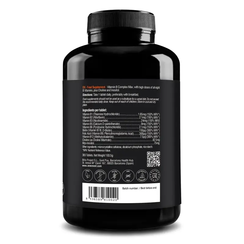 Zenement Complejo Vitamínico B Max, 365 comprimidos veganos