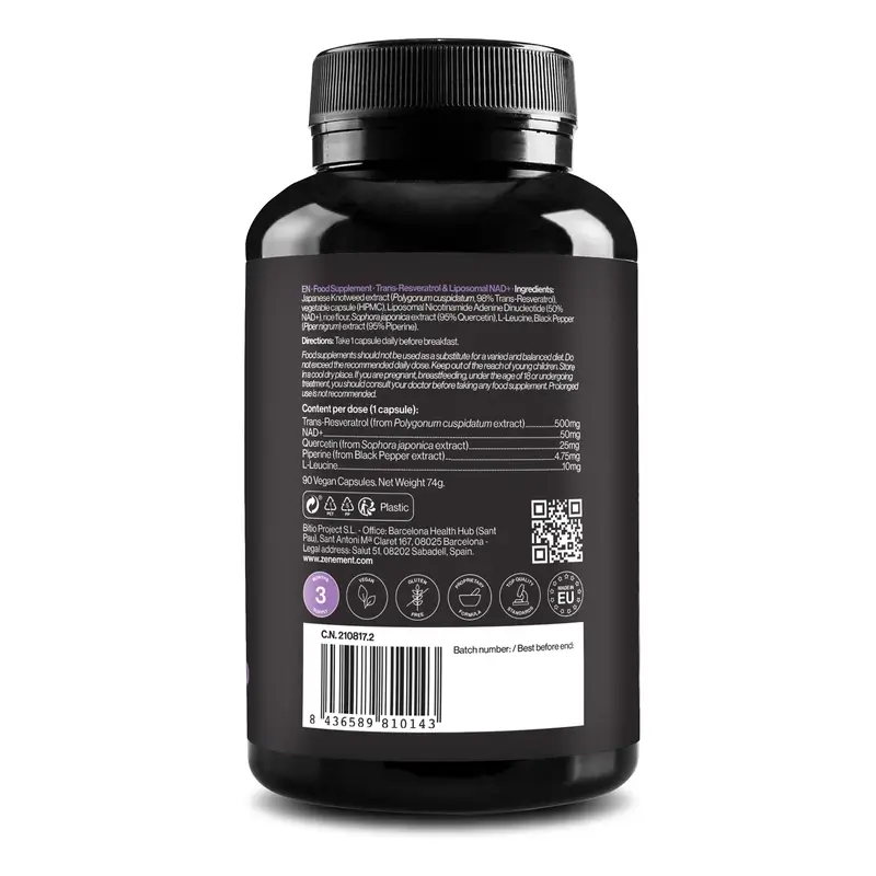 Zenement Trans-Resveratrol Y Nad+ Liposomal, 90 cápsulas veganas