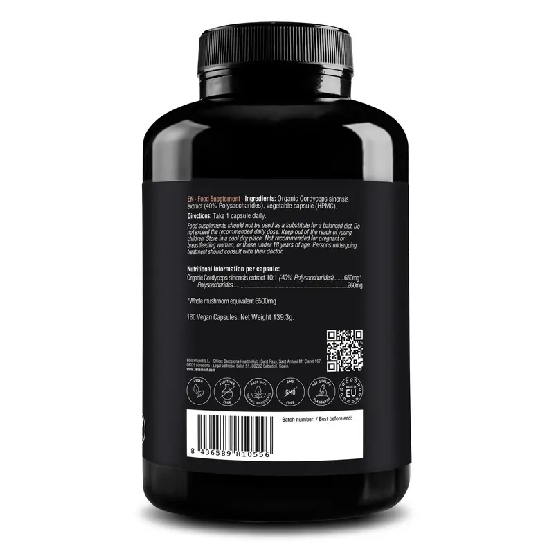 Zenement Cordyceps Sinensis Ecológico, 180 cápsulas veganas
